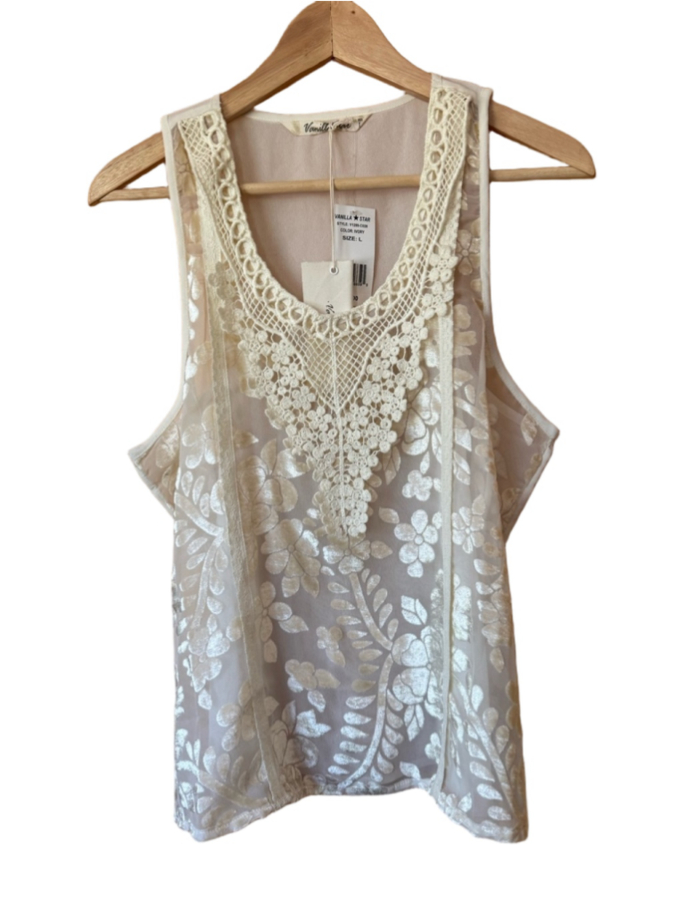 Vanilla Star Floral Mesh and Crochet Sheer Tank Top size medium